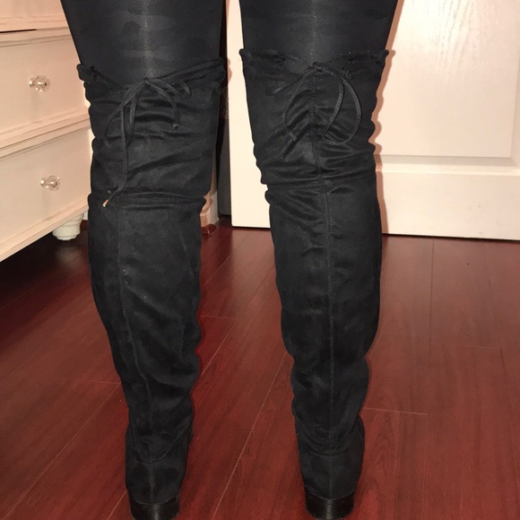 Public Opinion Over The Knee Suede Boots 9M Black - Picture 2 of 8